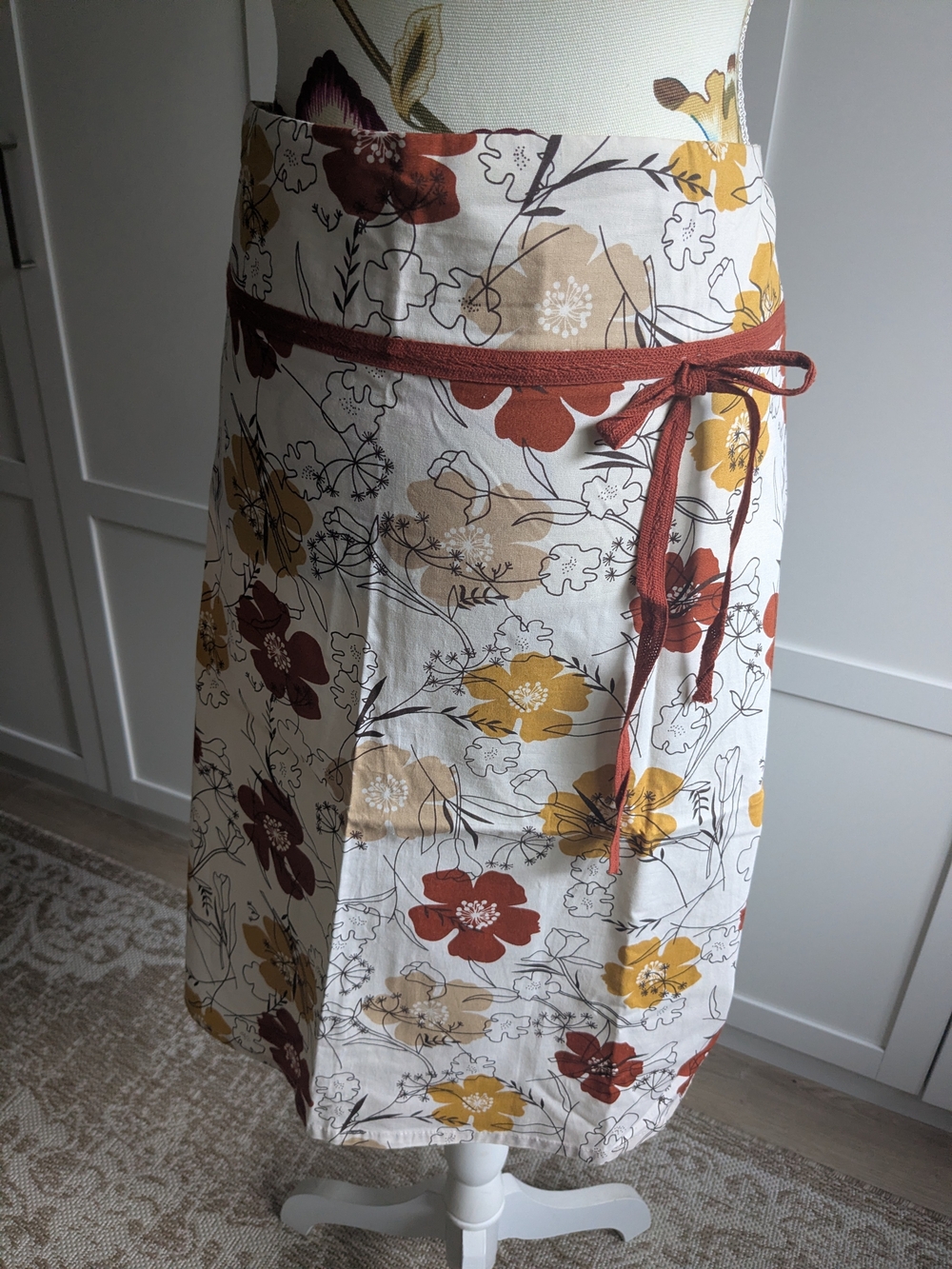 Floral Midi Skirt in White with Rust & Mustard